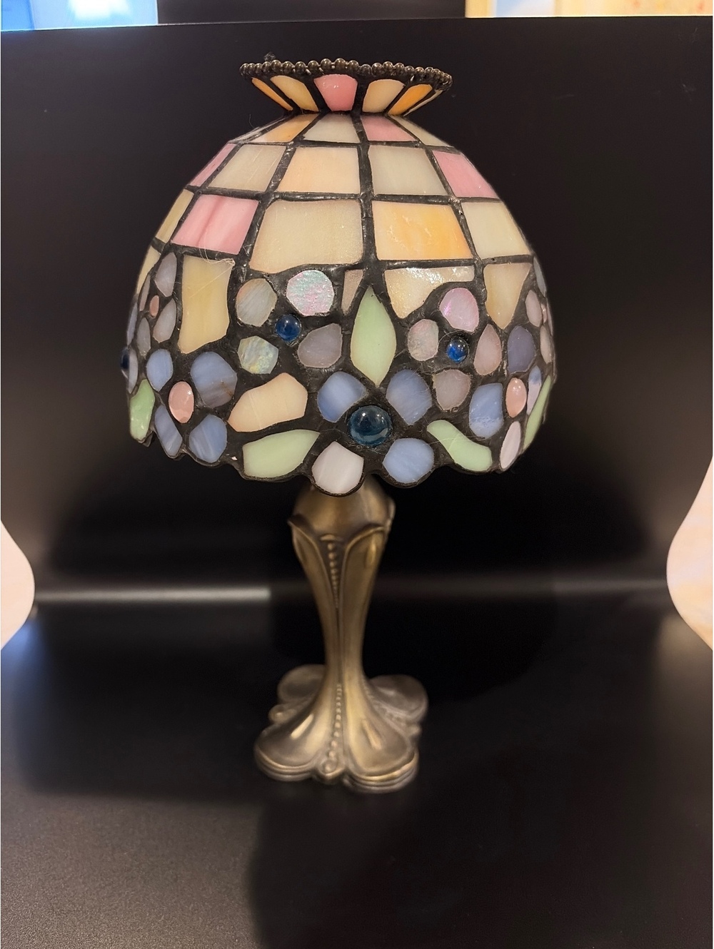 Vintage Tiffany Style Stained Glass Votive Holder